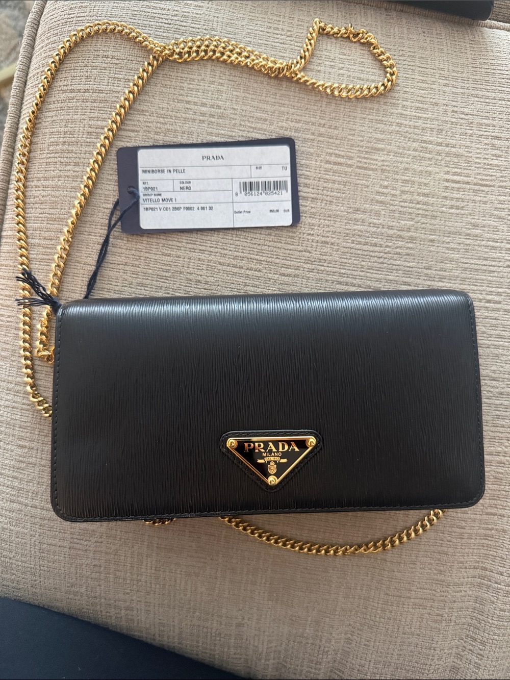 Prada Black Saffiano Crossbody with Gold Chain
